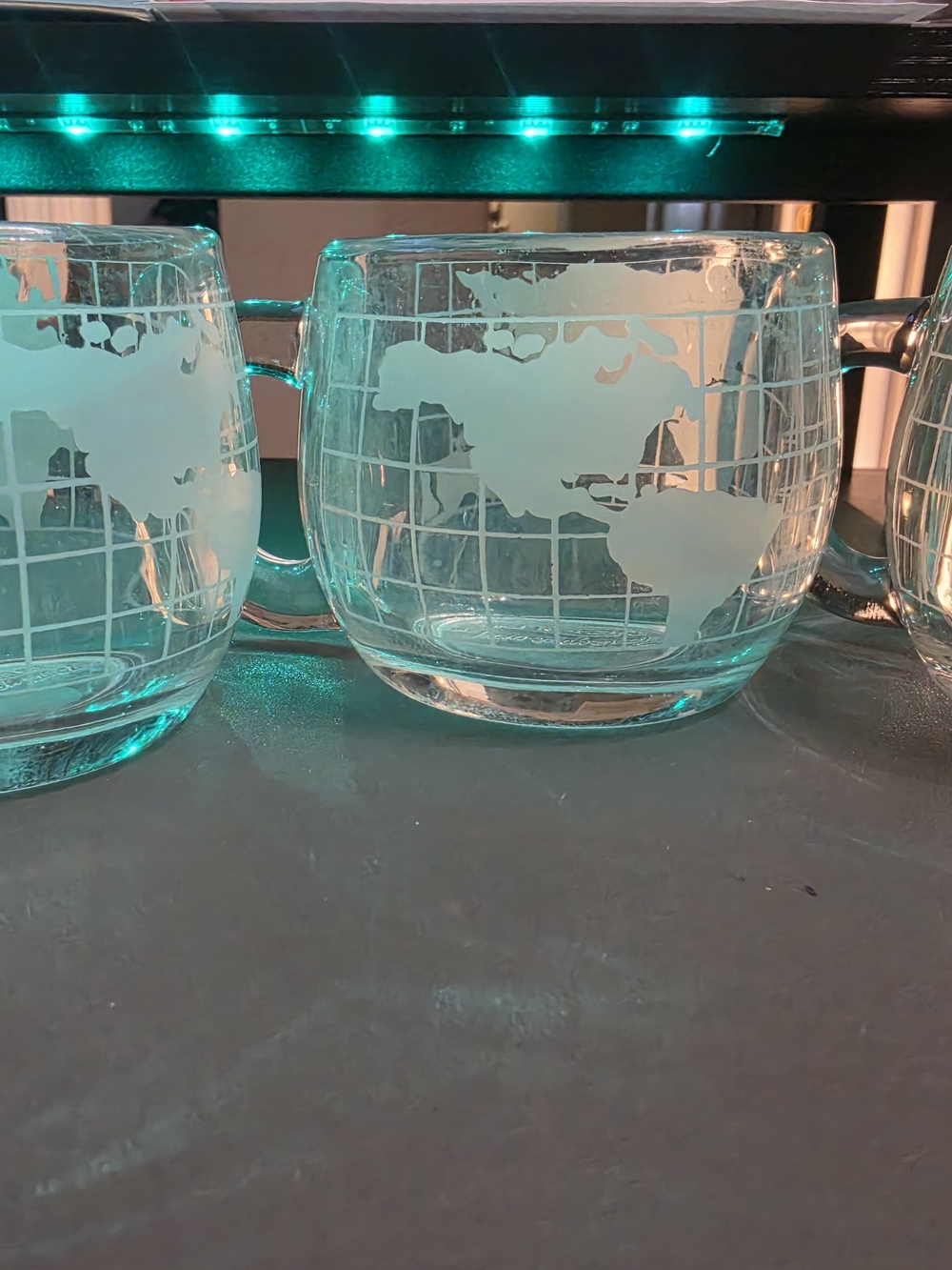 Etched Glass Globe Mug Set - Map Design